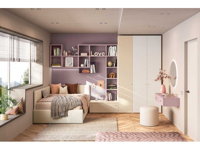 Lit canapé coffre avec dressing et coiffeuse - Chambre enfant PERSONNALISABLE Y117 - MORETTI COMPACT