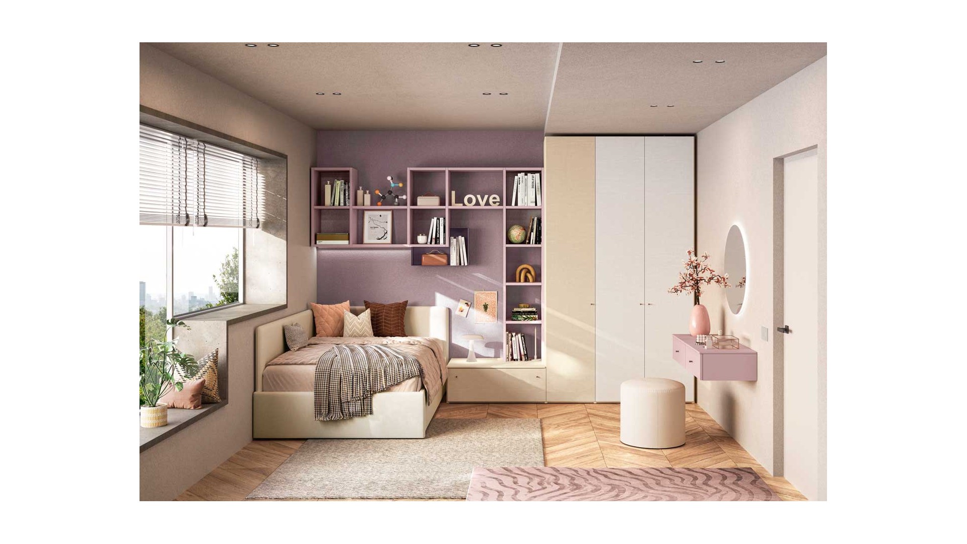 Lit canapé coffre avec dressing et coiffeuse - Chambre enfant PERSONNALISABLE K117 - MORETTI COMPACT