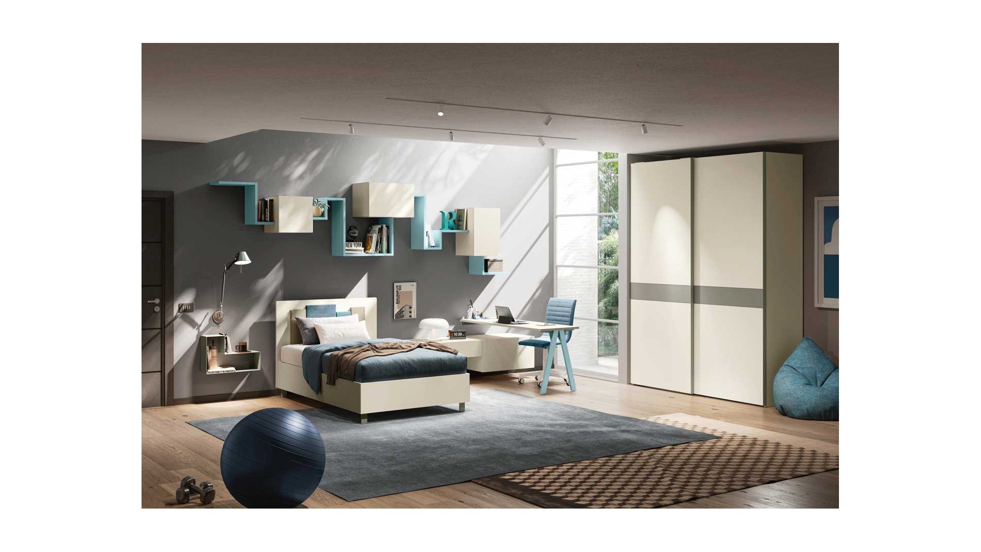 Lit coffre avec dressing et bureau - Chambre enfant PERSONNALISABLE Y118 - MORETTI COMPACT