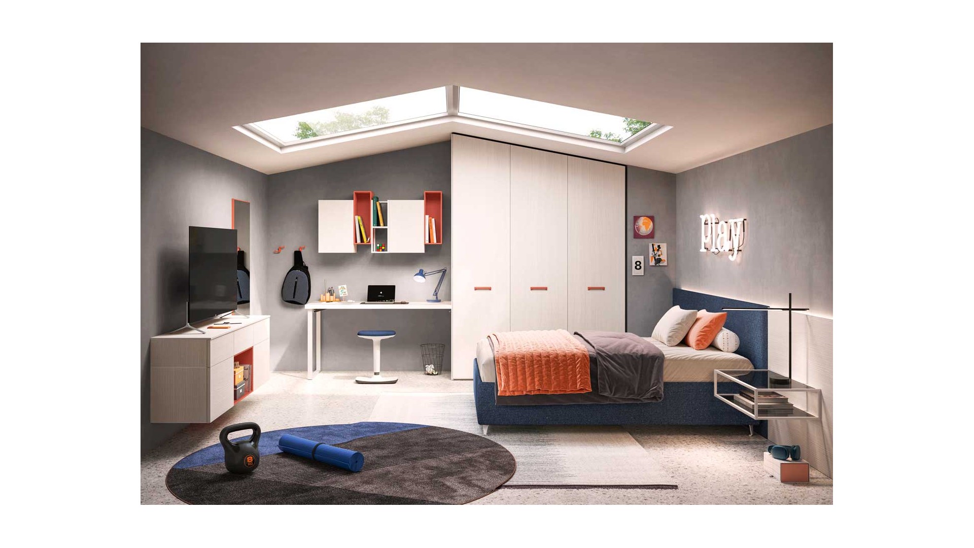 Chambre adulte avec dressing sous pente PERSONNALISABLE Y122 - MORETTI COMPACT