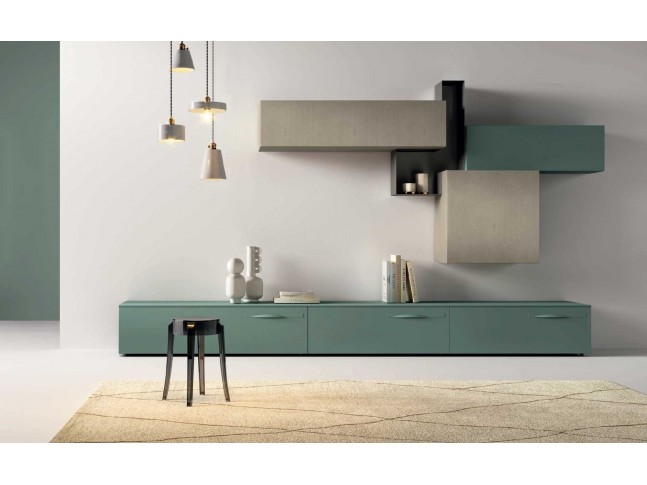 Meuble de séjour contemporain avec meubles en aspect ciment PERSONNALISABLE KC102 - KOSMOS MORETTI COMPACT