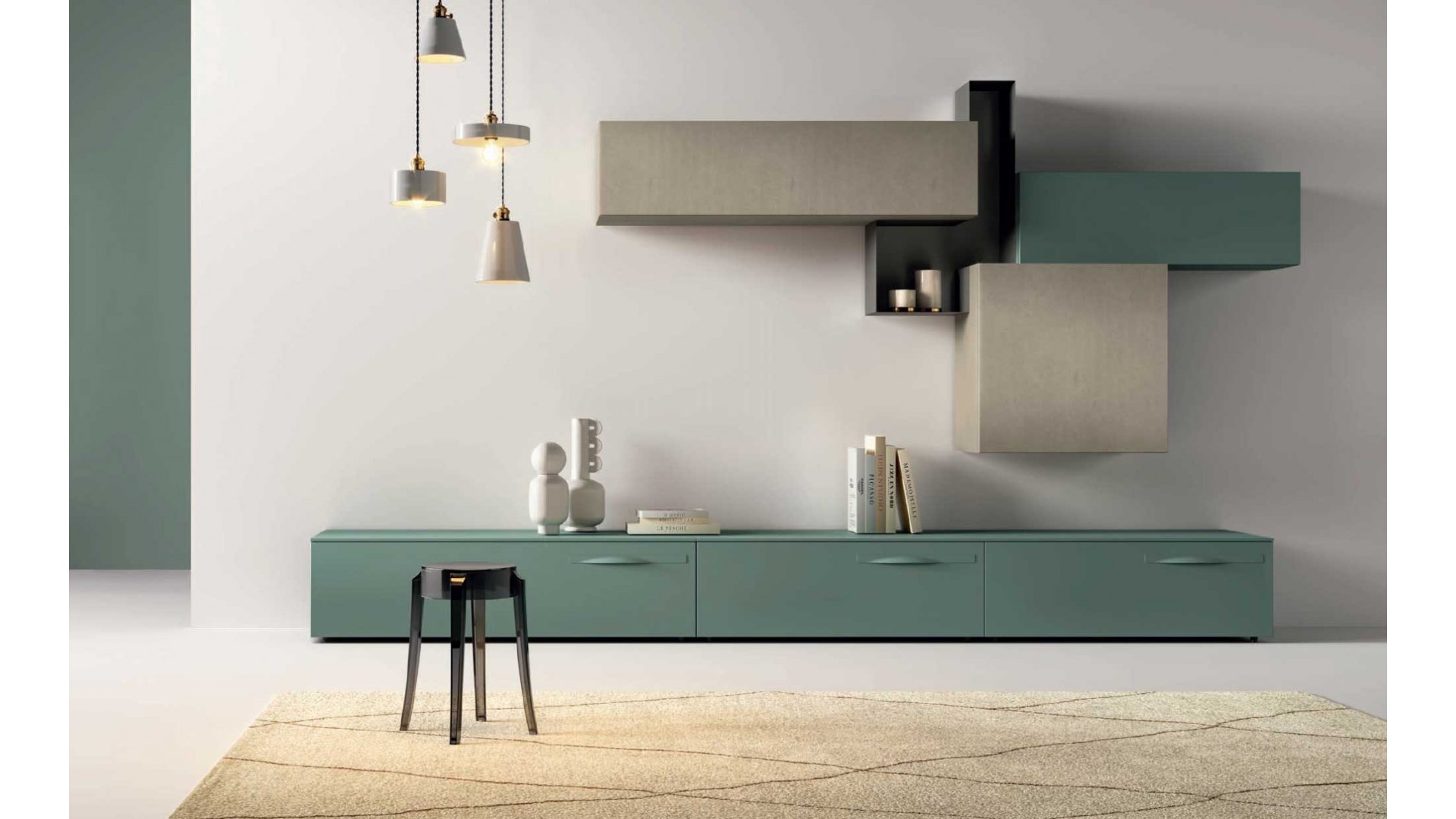 Meuble de séjour contemporain avec meubles en aspect ciment PERSONNALISABLE KC102 - KOSMOS MORETTI COMPACT