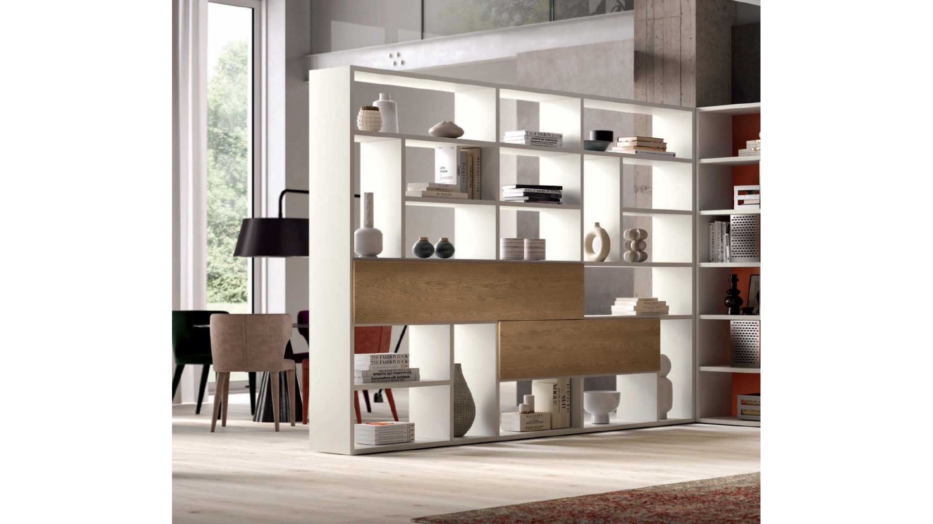 Bibliothèque séparation de pièce moderne PERSONNALISABLE KL211B - KOSMOS MORETTI COMPACT