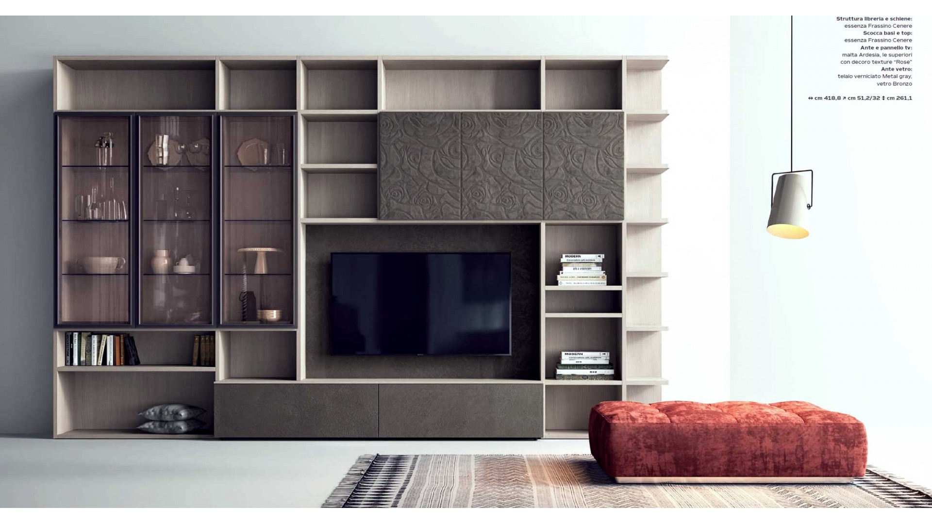 Meuble TV bibliothèque moderne asymétrique PERSONNALISABLE KL206 - KOSMOS MORETTI COMPACT