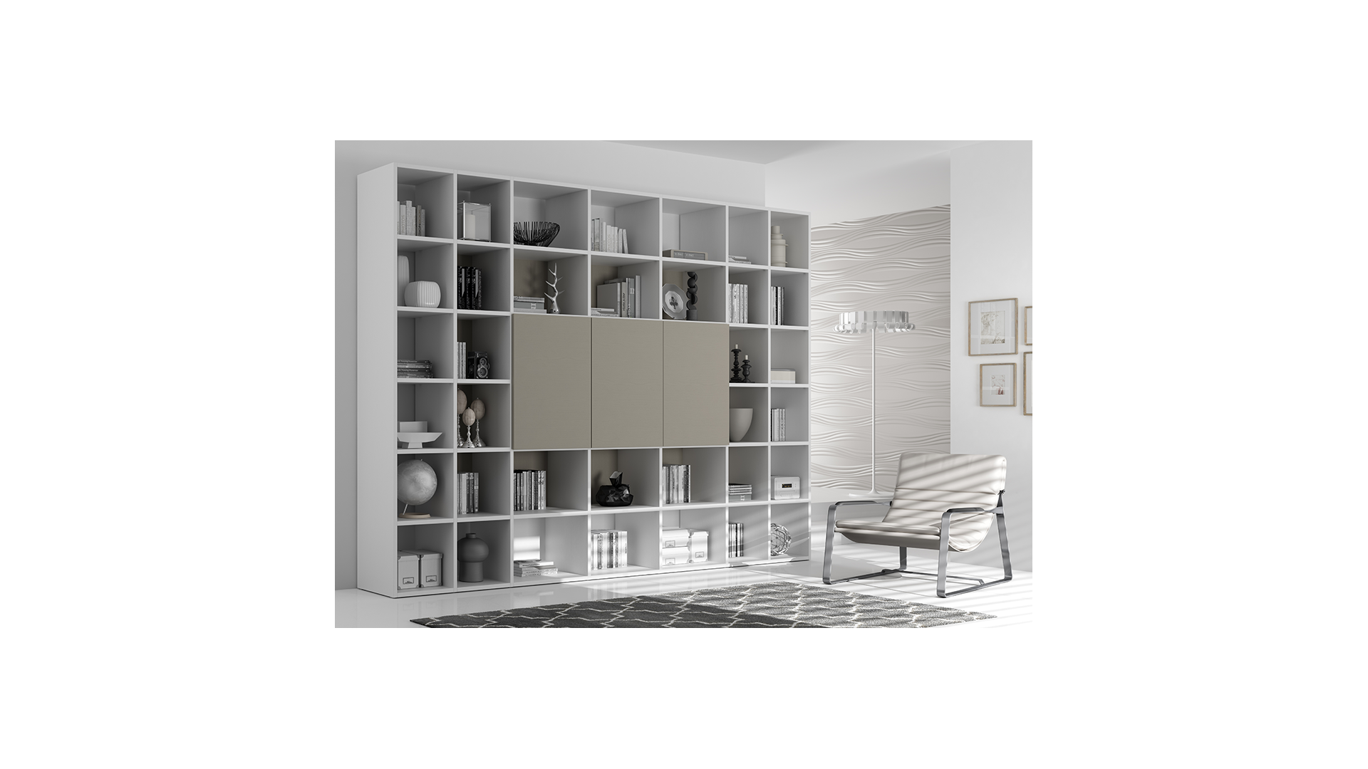 Bibliothèque Design PERSONNALISABLE AL10 avec portes push-pull - MORETTI COMPACT