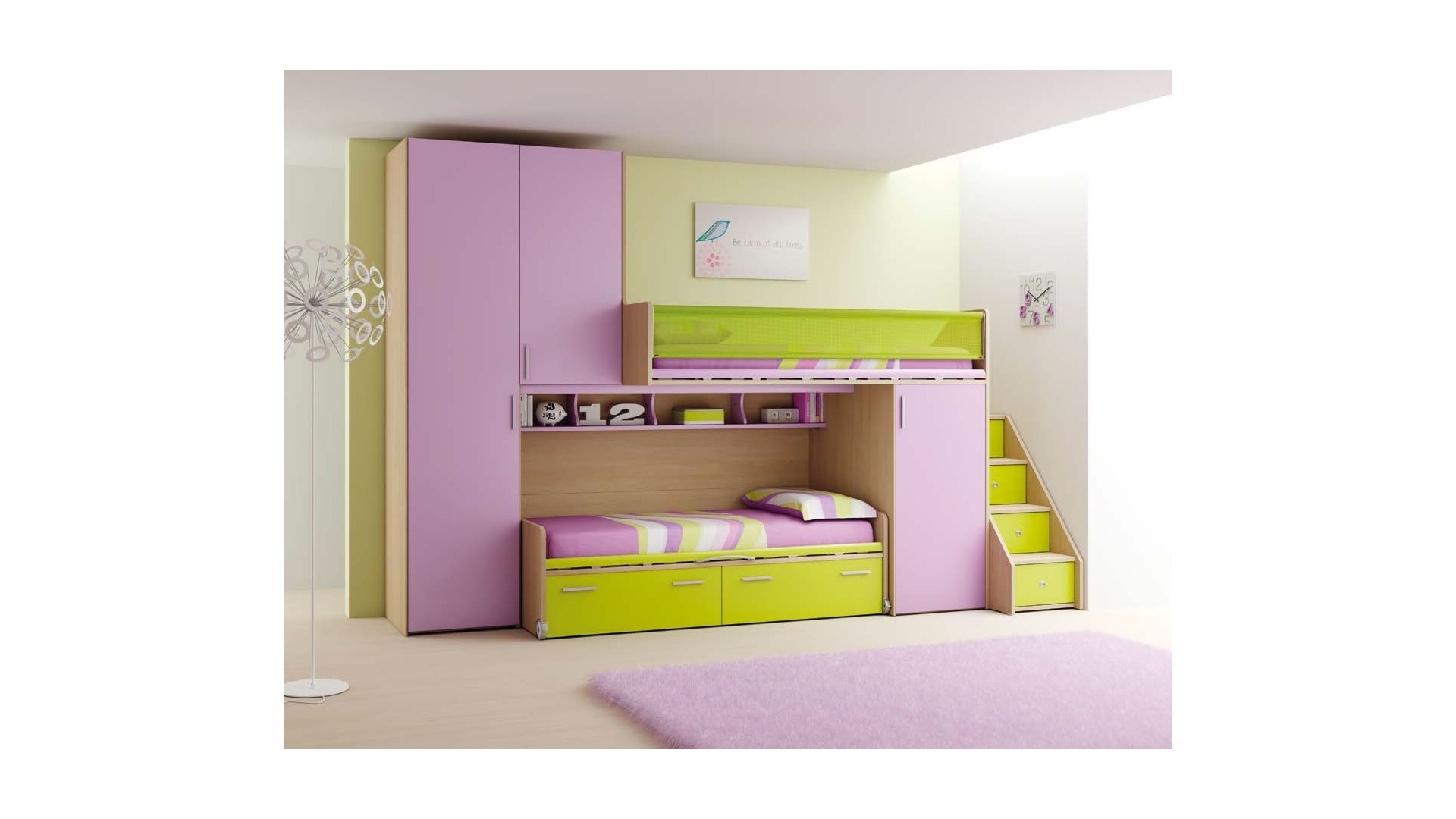 Chambre enfant PERSONNALISABLE LH11 lits superposés avec mezzanine - MORETTI COMPACT