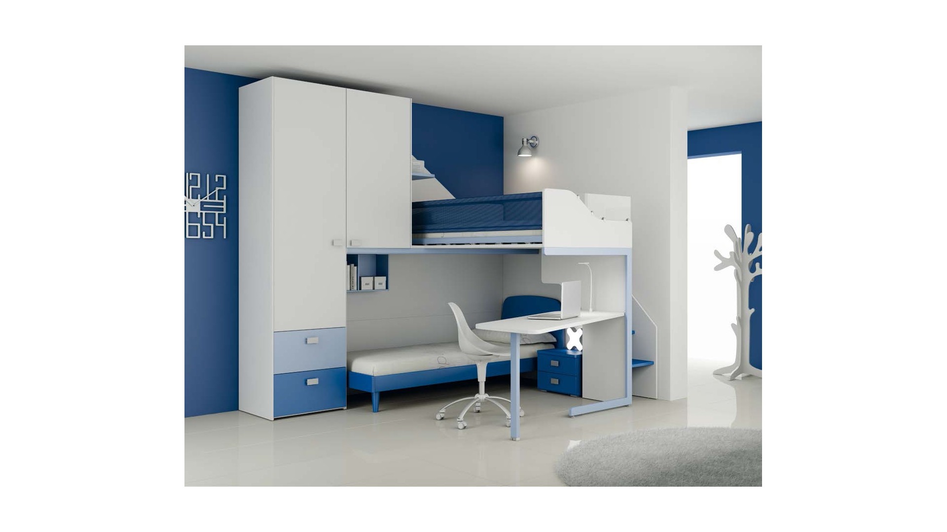 Chambre enfant PERSONNALISABLE LH15 lits superposés en mezzanine - MORETTI COMPACT