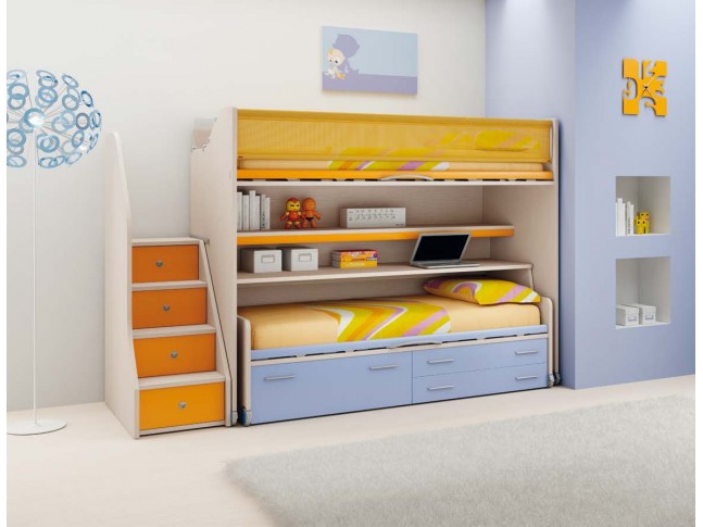 Chambre enfant PERSONNALISABLE LH24 lits superposés en mezzanine - MORETTI COMPACT