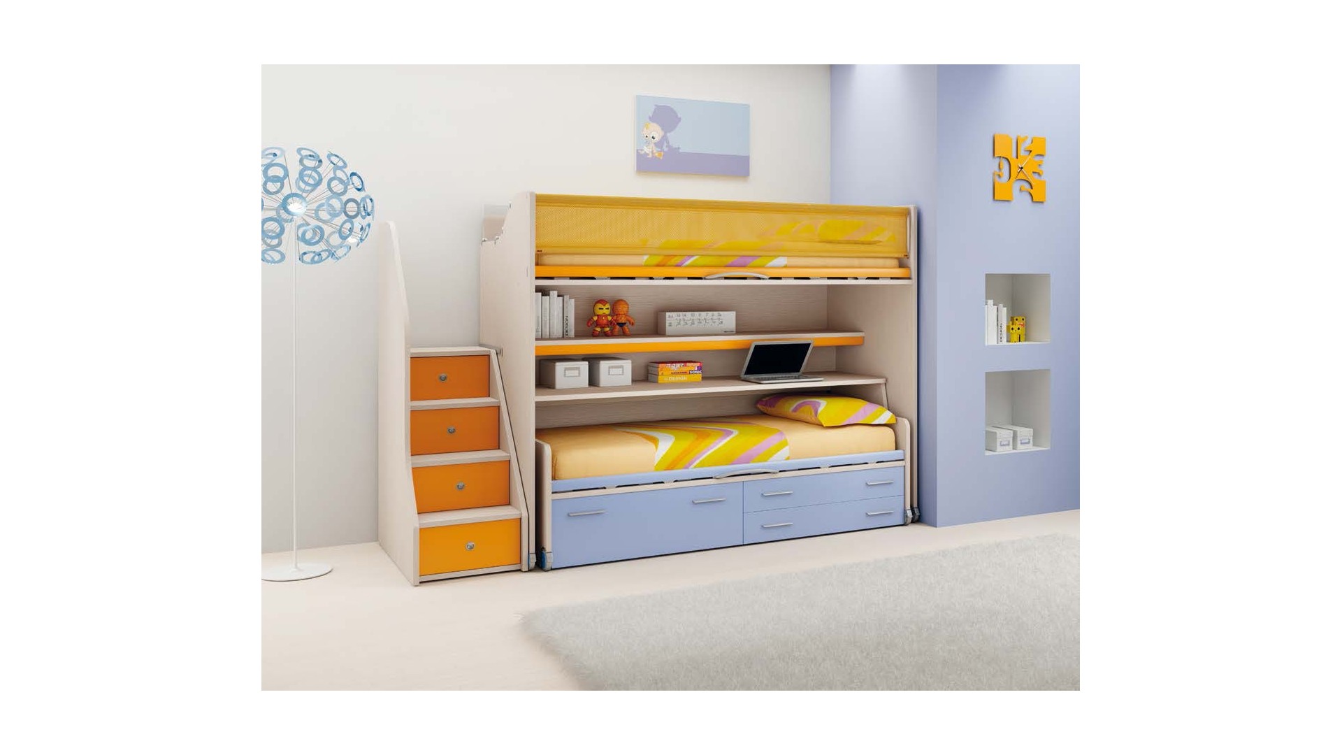Chambre enfant PERSONNALISABLE LH24 lits superposés en mezzanine - MORETTI COMPACT