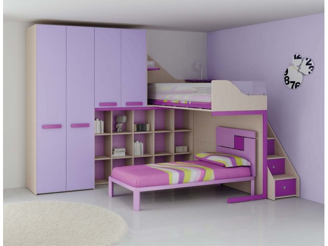 Chambre enfant PERSONNALISABLE LH27 lits superposés en mezzanine - MORETTI COMPACT