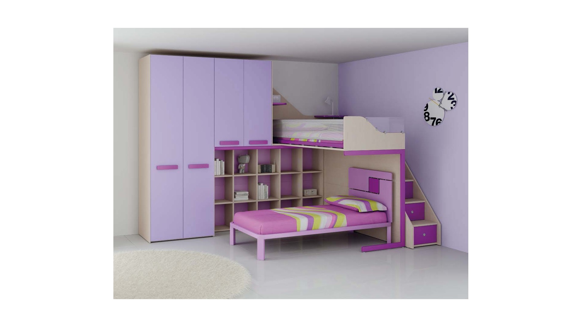Chambre enfant PERSONNALISABLE LH27 lits superposés en mezzanine - MORETTI COMPACT