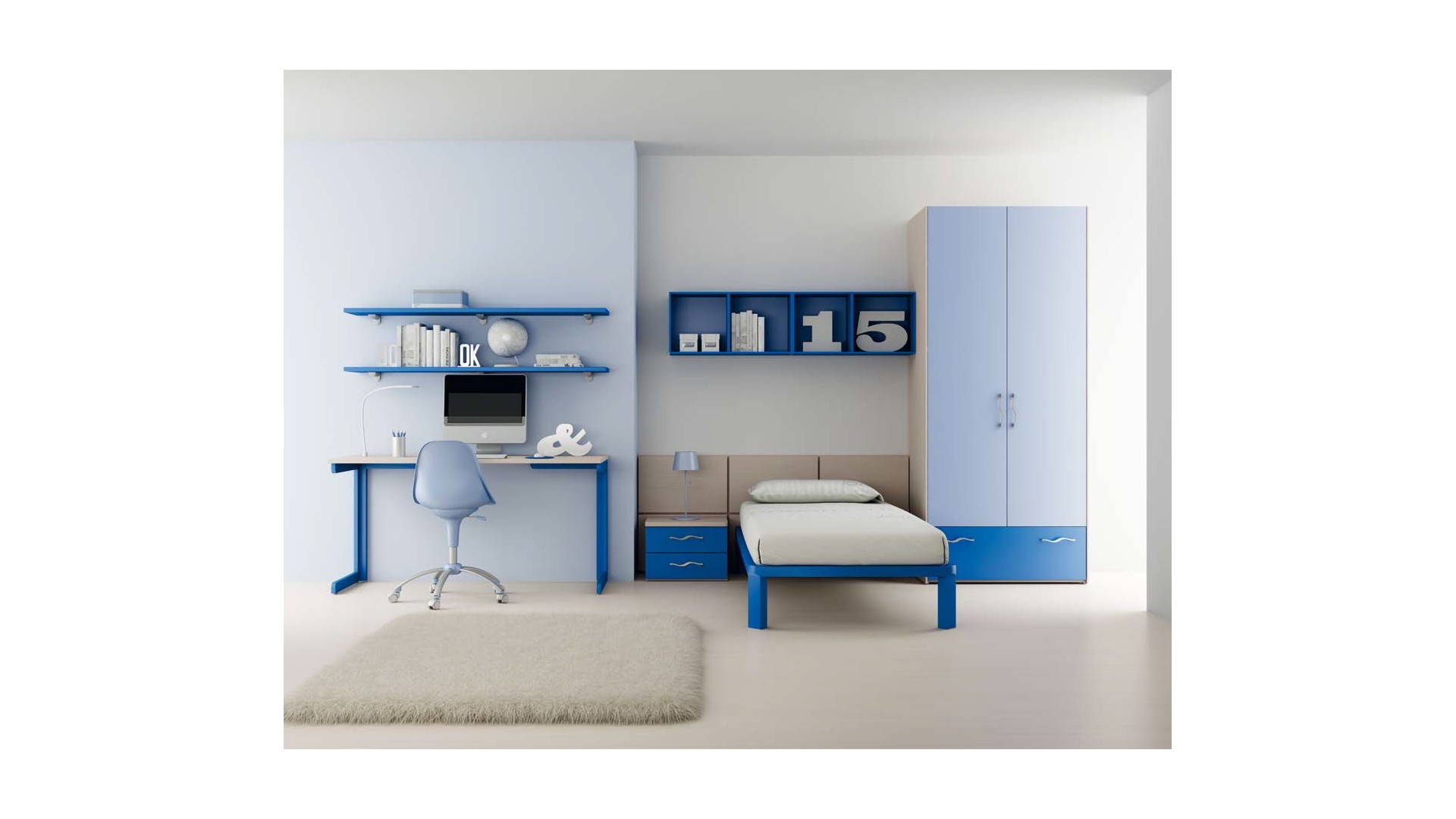 Chambre enfant PERSONNALISABLE LH29 avec lit 1 personne - MORETTI COMPACT