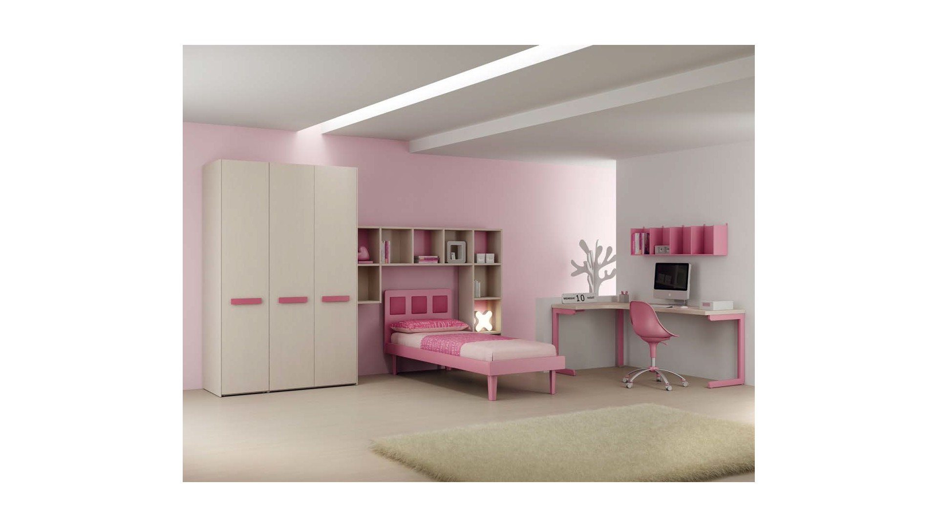 Chambre fille PERSONNALISABLE LH31 avec lit 1 personne - MORETTI COMPACT