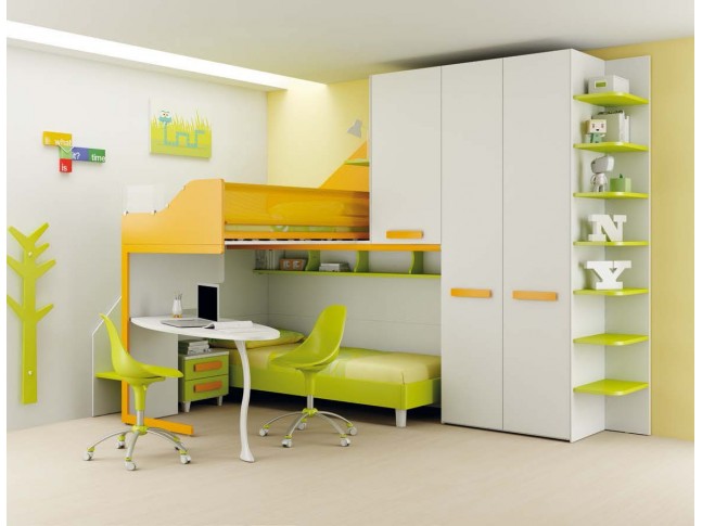 Chambre enfant PERSONNALISABLE LH36 lits superposés en mezzanine - MORETTI COMPACT