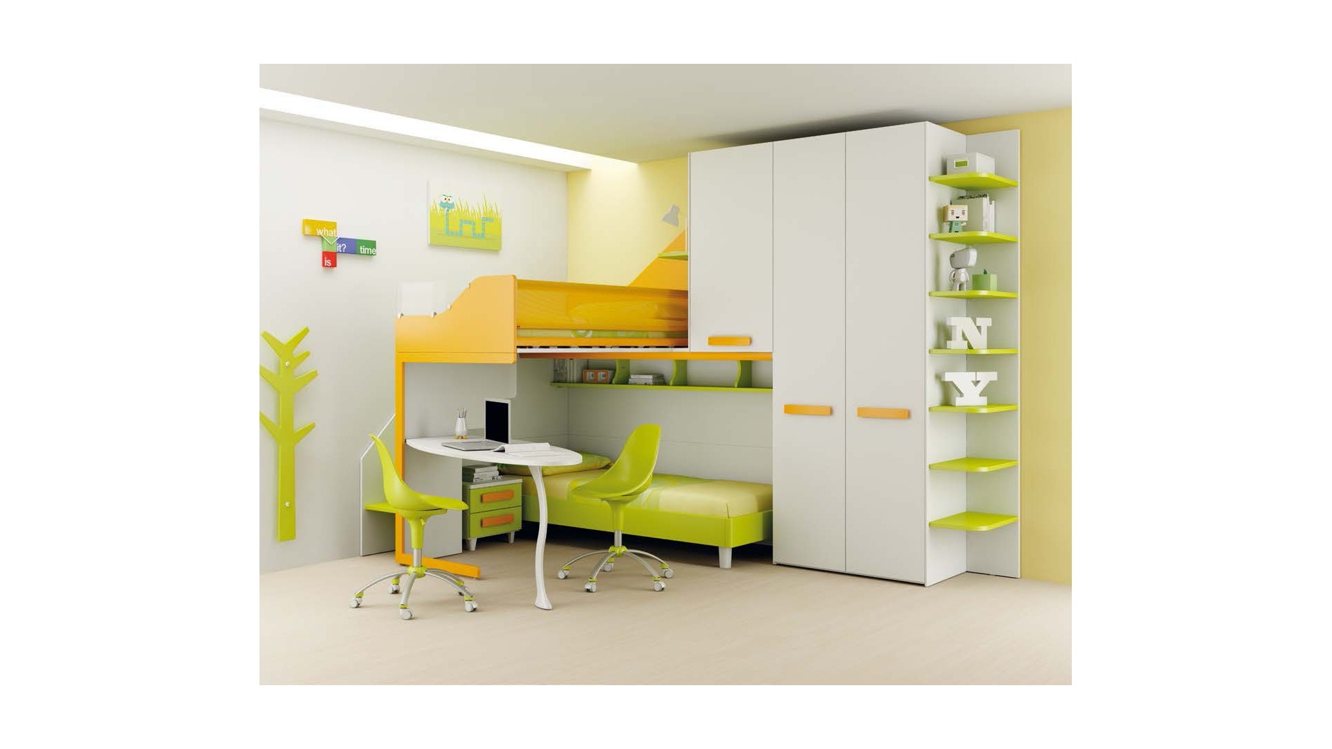 Chambre enfant PERSONNALISABLE LH36 lits superposés en mezzanine - MORETTI COMPACT