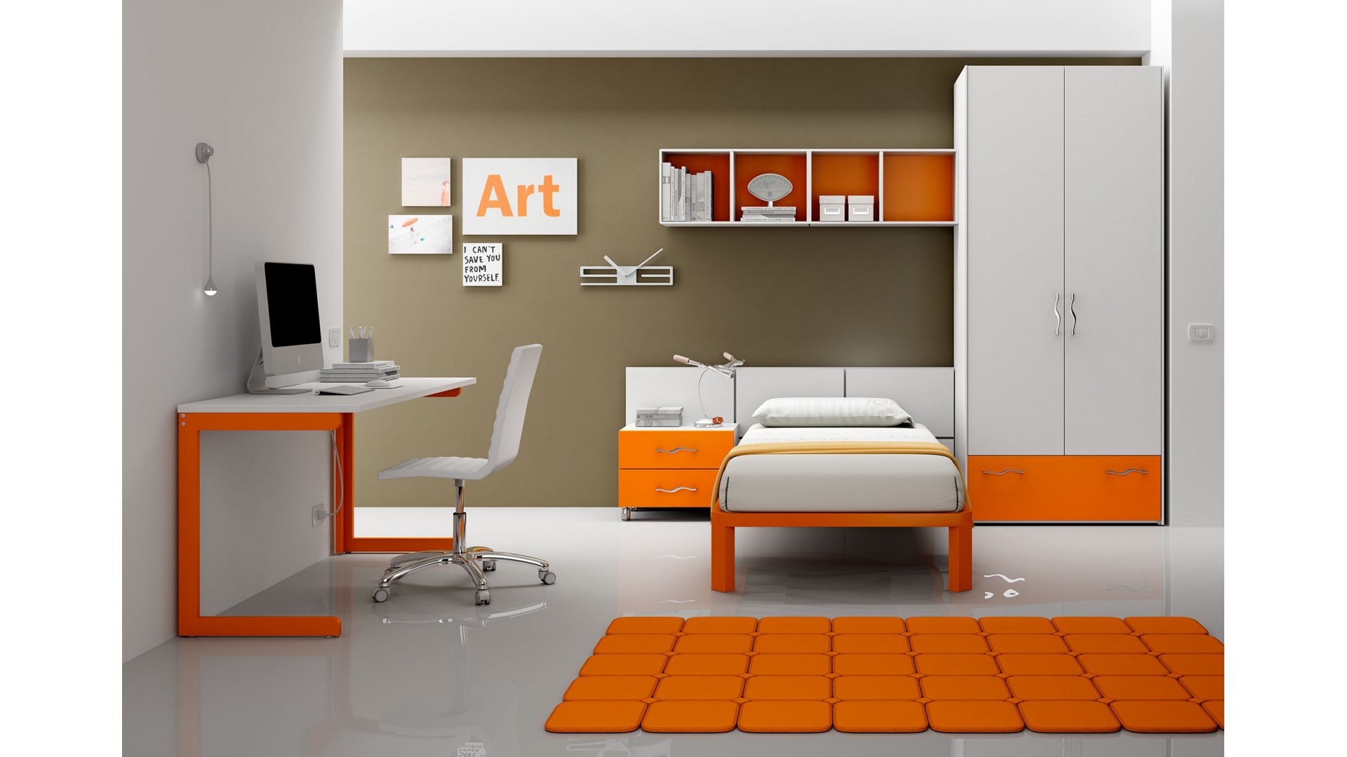 Chambre enfant PERSONNALISABLE BF35 avec lit 1 personne - MORETTI COMPACT