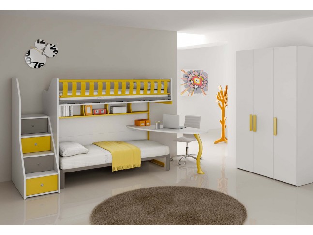 Chambre enfant PERSONNALISABLE BF37 avec lits superposés en mezzanine - MORETTI COMPACT