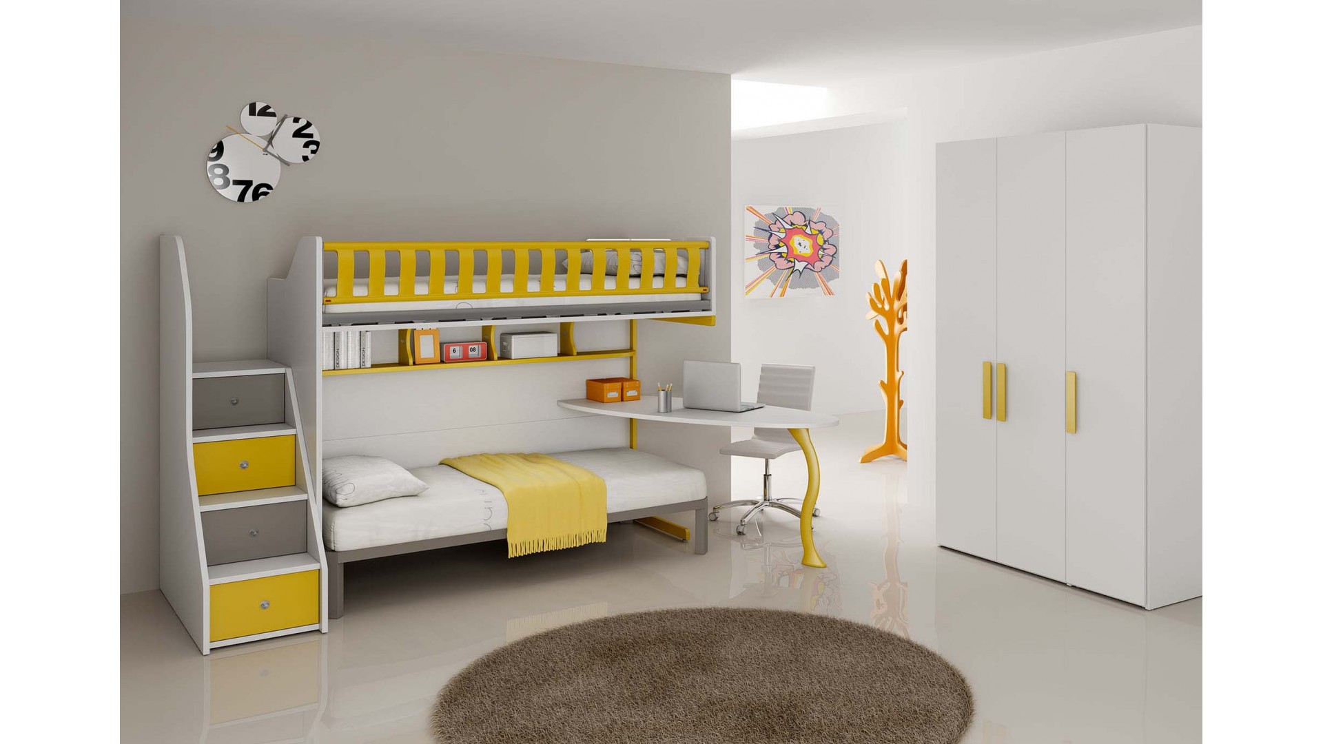 Chambre enfant PERSONNALISABLE BF37 avec lits superposés en mezzanine - MORETTI COMPACT