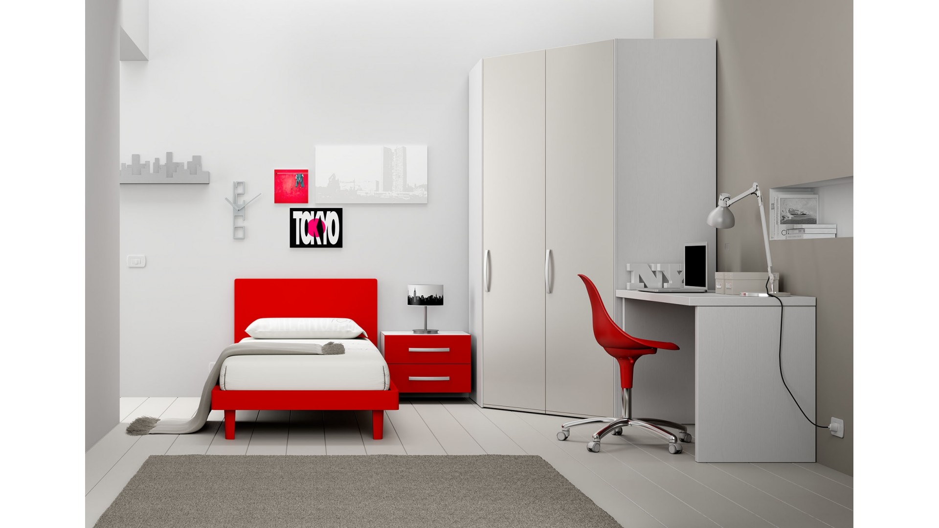 Chambre enfant PERSONNALISABLE BF39 avec lit 1 personne - MORETTI COMPACT