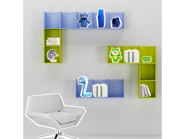 Meuble bibliothèque PERSONNALISABLE WX002 en 3 parties bicolore - MORETTI COMPACT