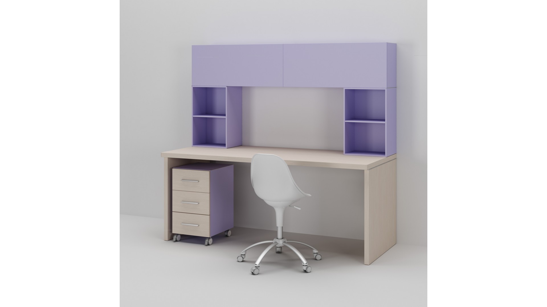 Bureau enfant PERSONNALISABLE WS010 avec module 3 tiroirs sur roulettes et partie haute - MORETTI COMPACT