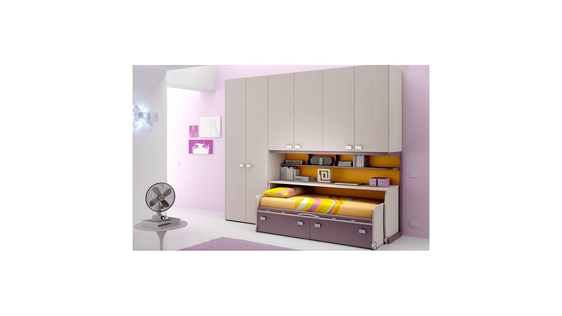 Chambre enfant PERSONNALISABLE BF48 lit 1 surélevé - MORETTI COMPACT