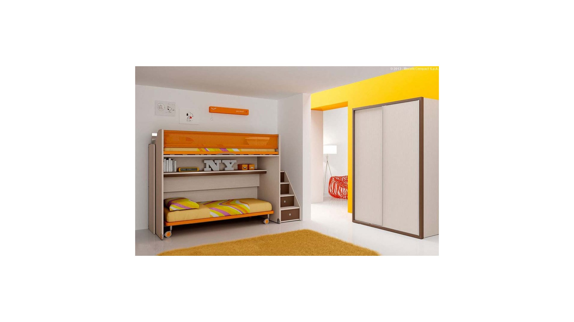 Chambre enfant PERSONNALISABLE BF50 lits superposés en mezzanine - MORETTI COMPACT