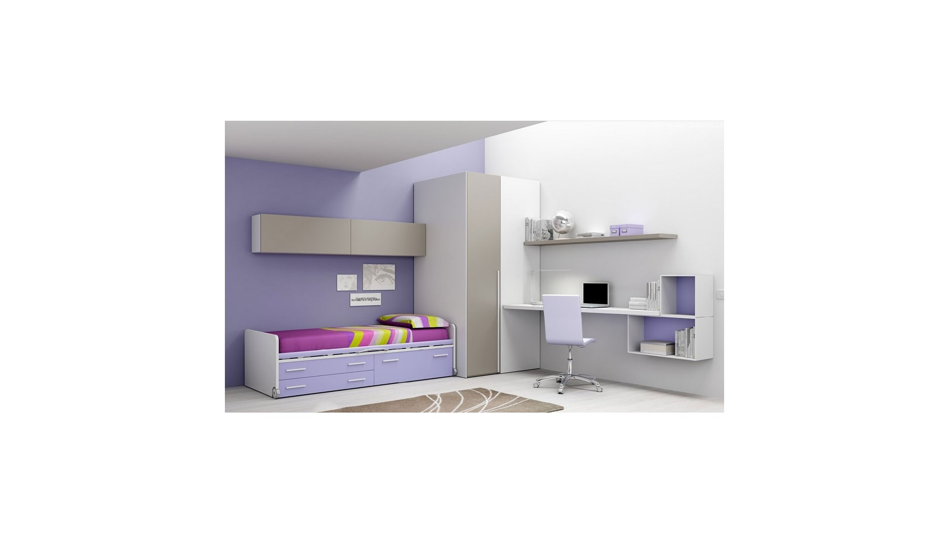 Chambre enfant PERSONNALISABLE BF53 lit surélevé - MORETTI COMPACT