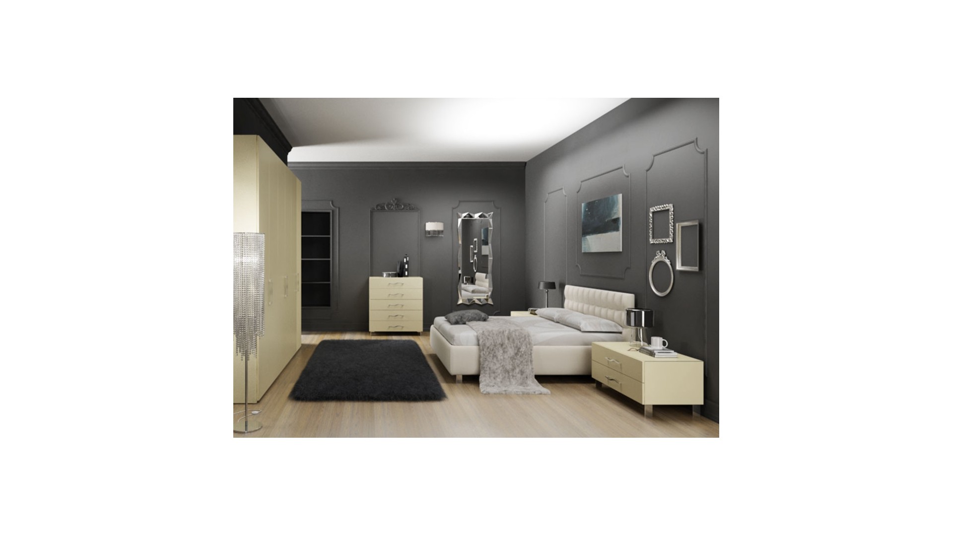 Chambre adulte PERSONNALISABLE AM18 lit double, chevets, commode & armoire - MORETTI COMPACT