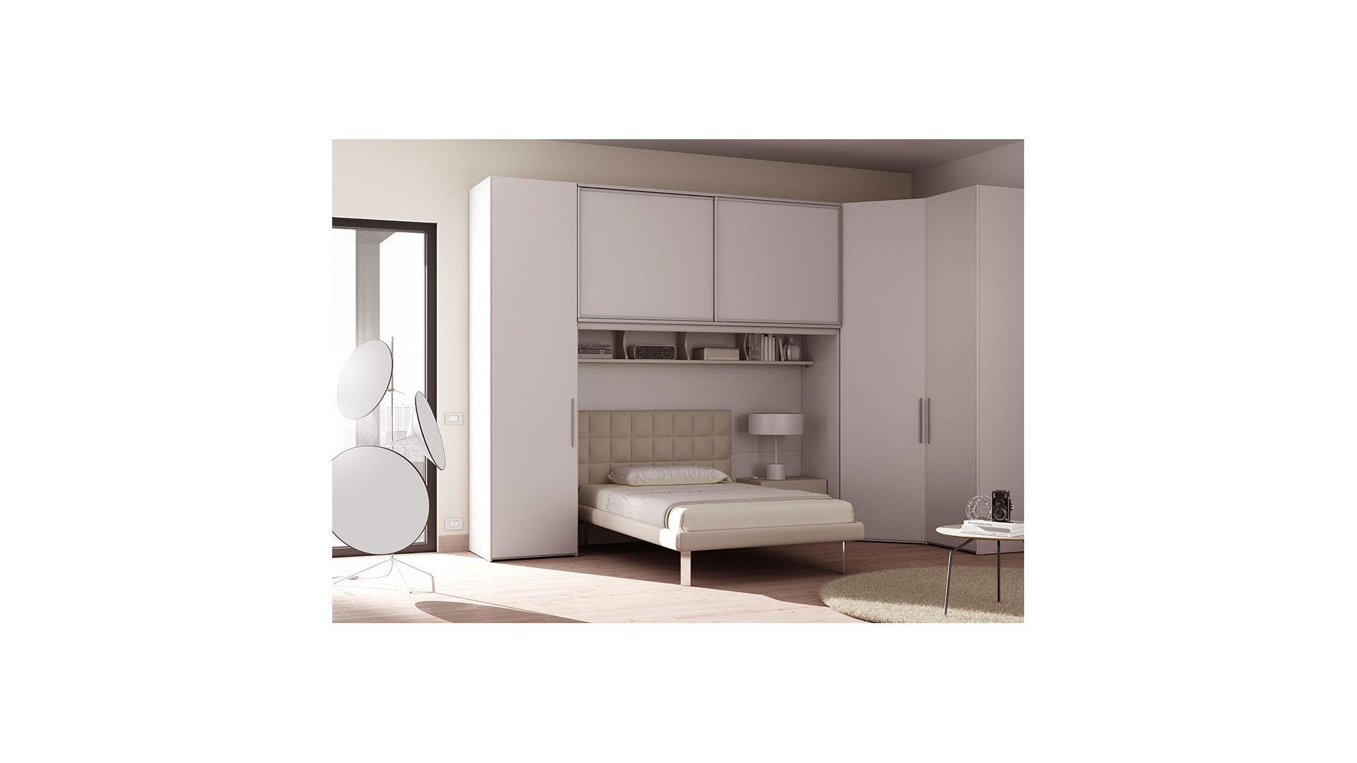 Chambre ado lit 1 personne PERSONNALISABLE AM21 lit, chevet, rangement pont & armoires - MORETTI COMPACT