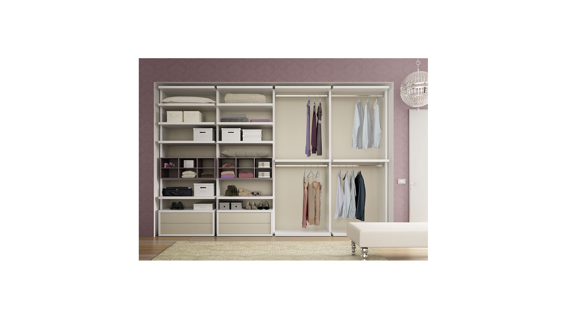 Dressing sur mesure PERSONNALISABLE AK10 avec étagères, penderies & coffres - MORETTI COMPACT