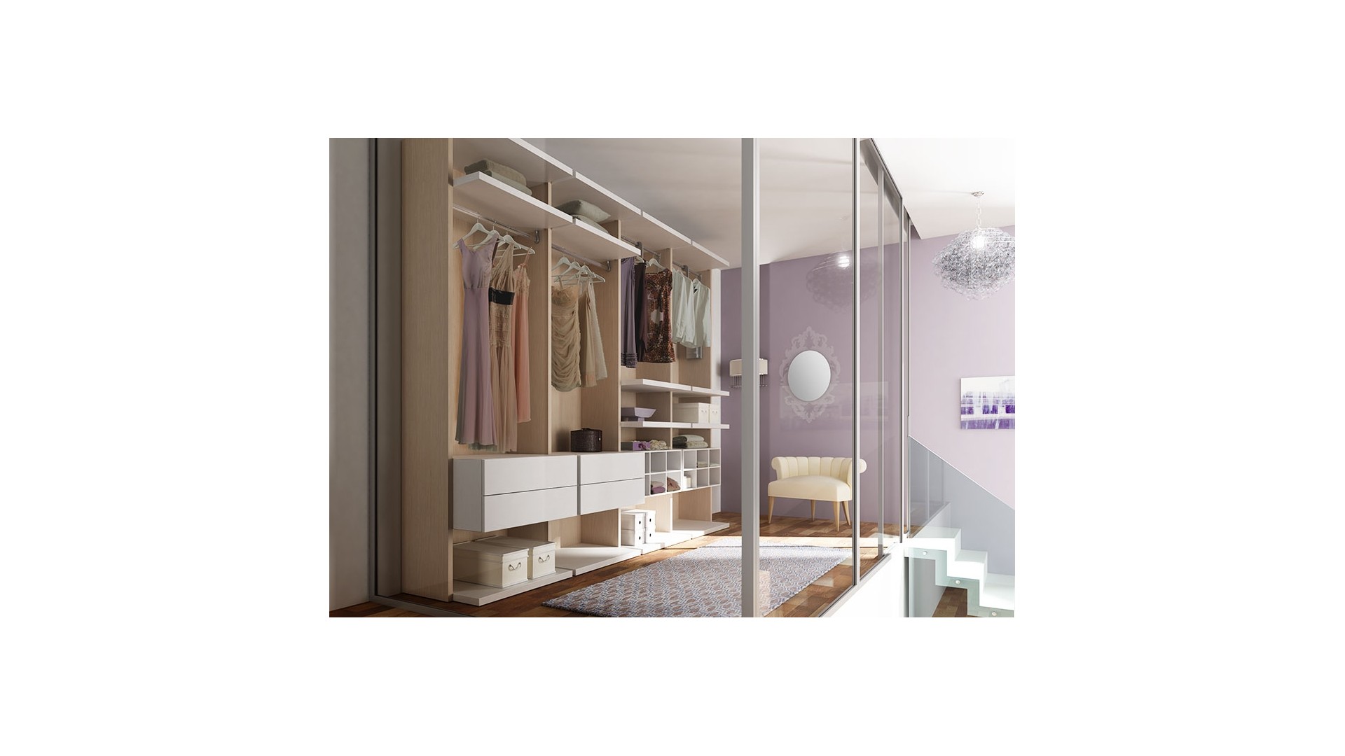 Dressing sur mesure PERSONNALISABLE AK11  avec étagères, penderies extractibles & coffres - MORETTI COMPACT