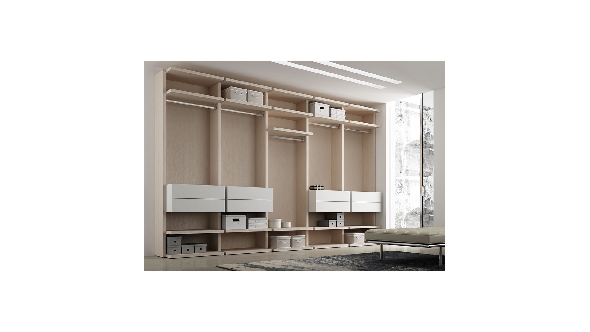 Dressing sur mesure PERSONNALISABLE AK15 avec étagères, penderies & coffres - MORETTI COMPACT
