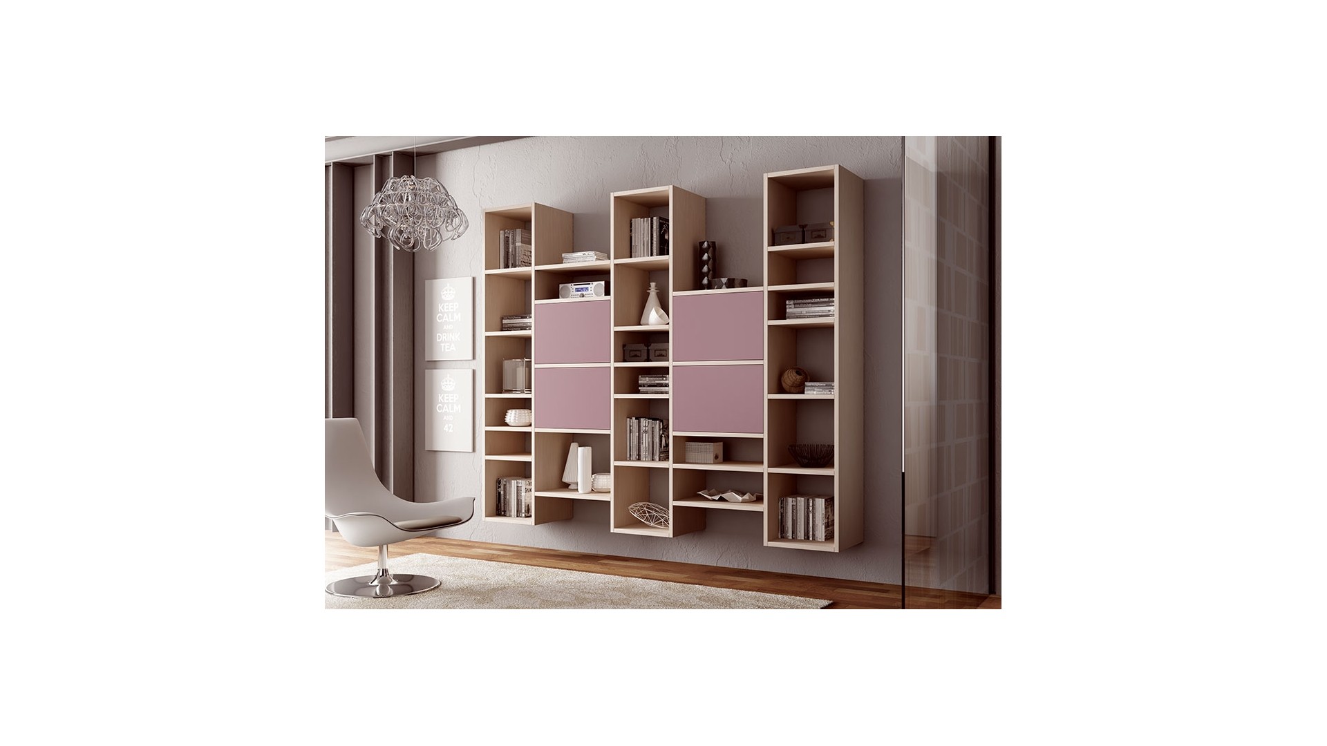 Bibliothèque design PERSONNALISABLE AL11 suspendue avec portes push-pull  - MORETTI COMPACT