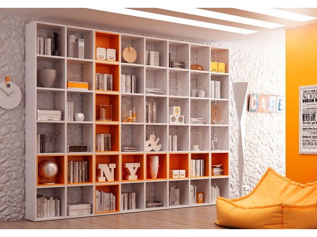 Bibliothèque Design PERSONNALISABLE AL14 avec niches Wall Box en couleur - MORETTI COMPACT