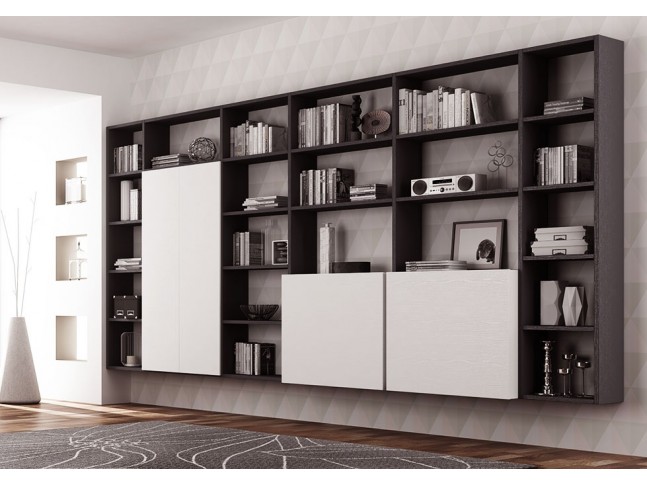 Bibliothèque design PERSONNALISABLE AL16 suspendue avec structure & porte avec push-pull - MORETTI COMPACT