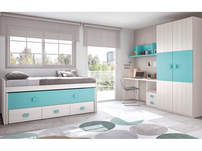 Chambre enfant complete composition L002 avec lit gigogne - GLICERIO