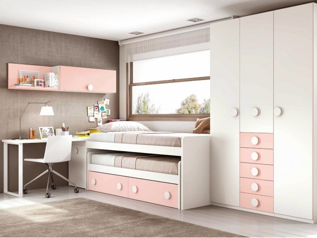 Chambre fille ado composition L003 avec lit gigogne - GLICERIO