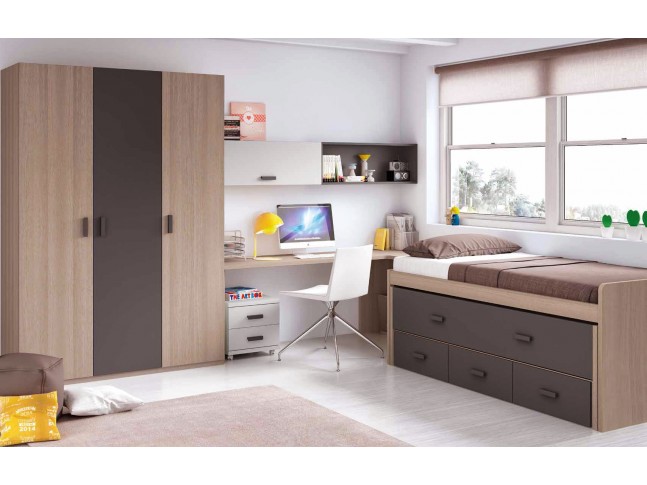 Chambre enfant garcon composition L004 avec lit gigogne - GLICERIO