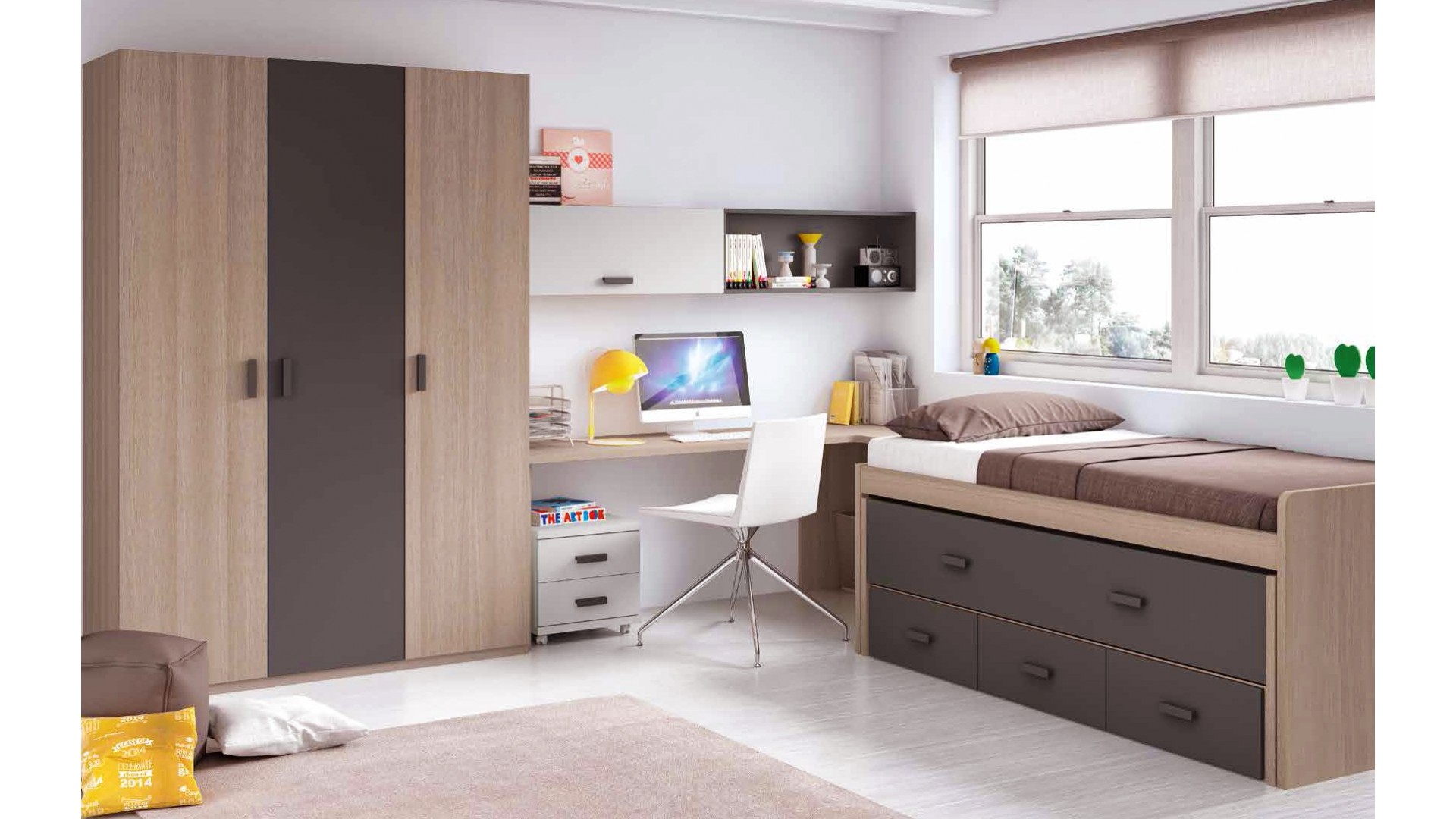 Chambre enfant garcon composition L004 avec lit gigogne - GLICERIO