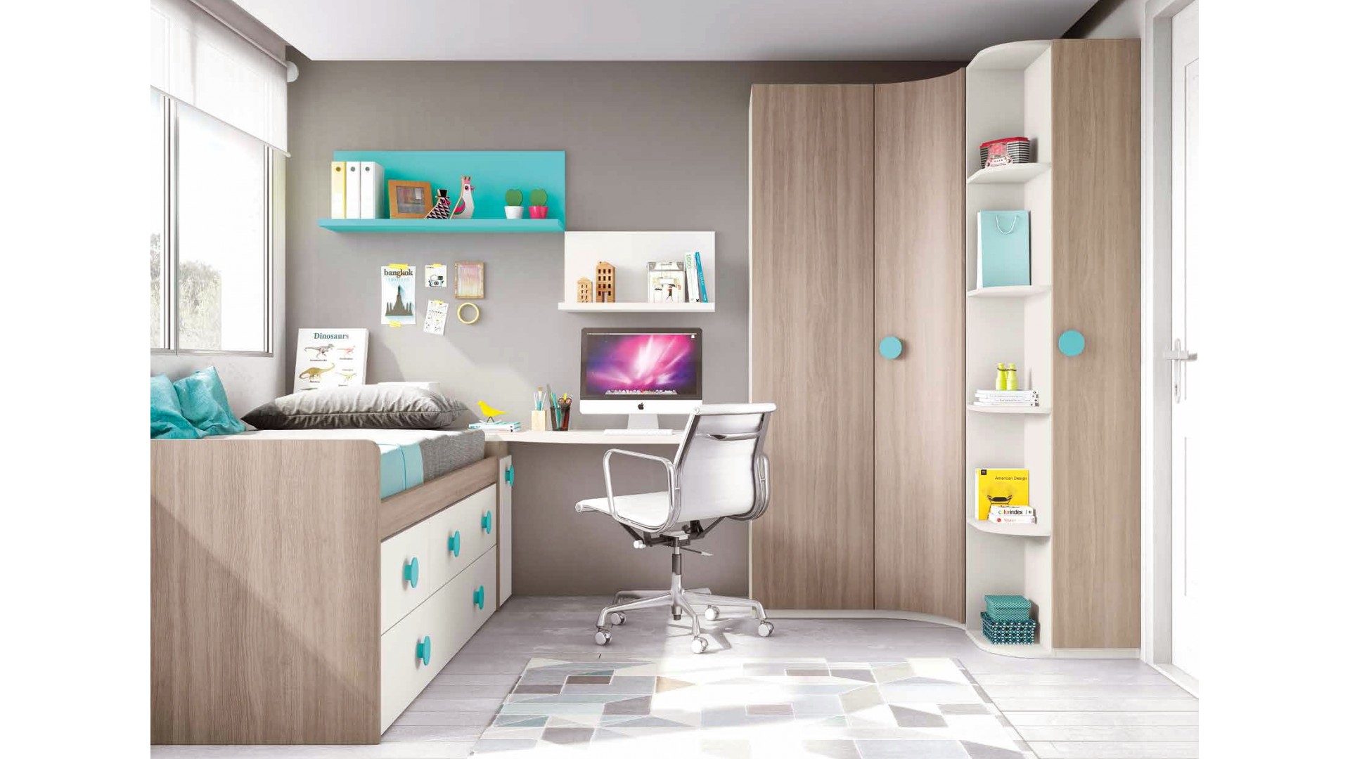 Chambre pour enfant composition L005 avec lit surélevé - GLICERIO