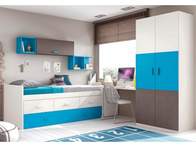 Chambre garçon enfant composition L006 avec lit gigogne - GLICERIO