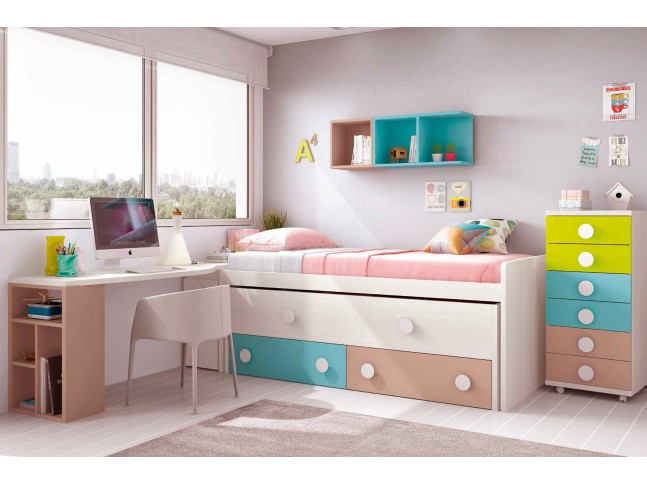 Chambre ado design composition L007 avec lit gigogne - GLICERIO