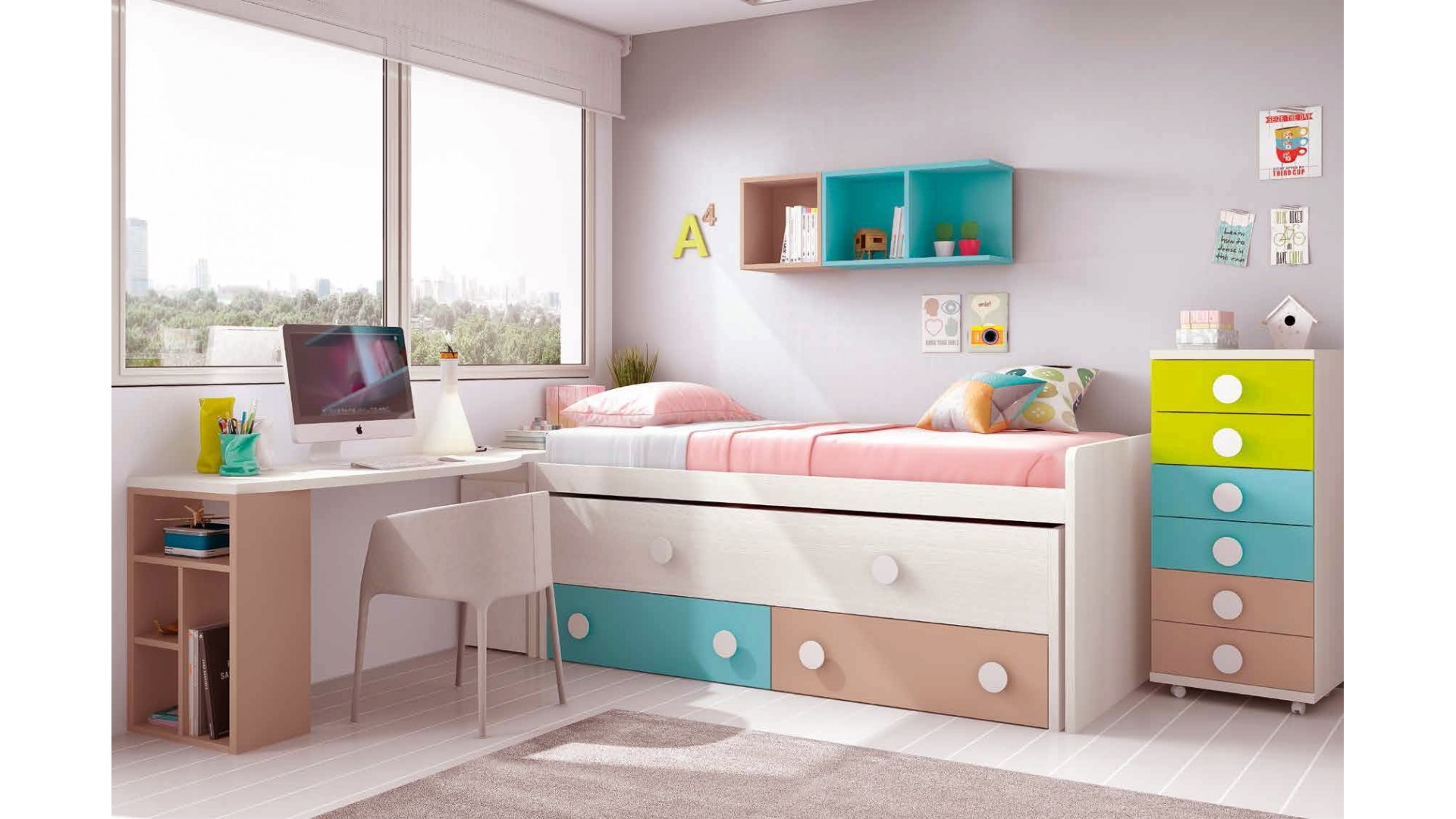 Chambre ado design composition L007 avec lit gigogne - GLICERIO
