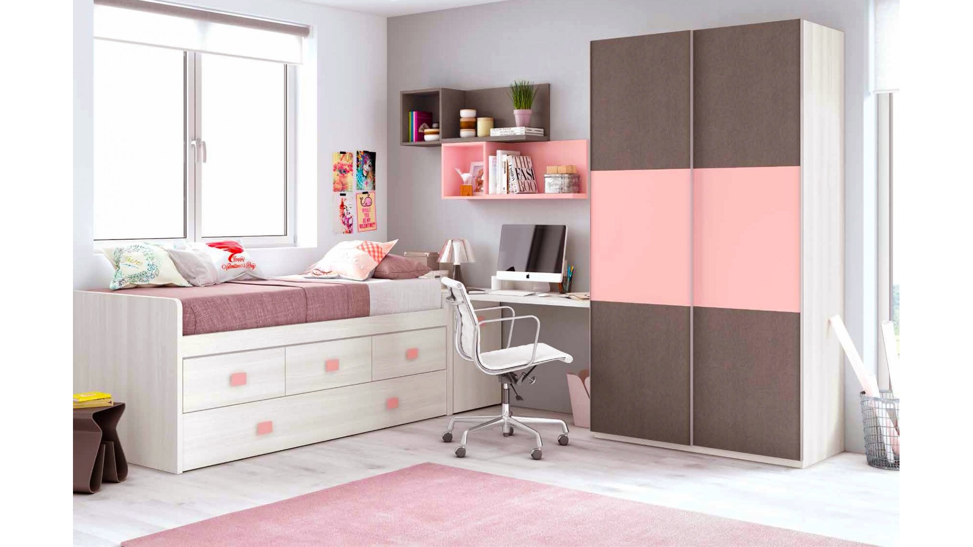 Chambre Fille Rose Avec Une Armoire Coulissante Glicerio So Nuit