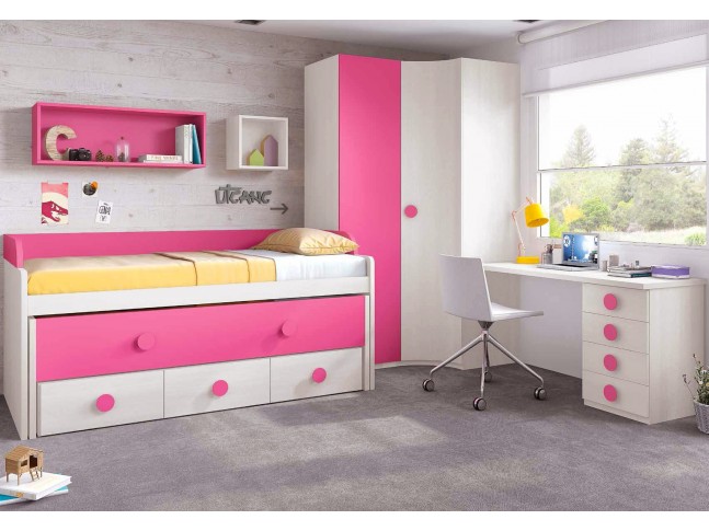 Chambre de fille composition L009 avec lit gigogne - GLICERIO
