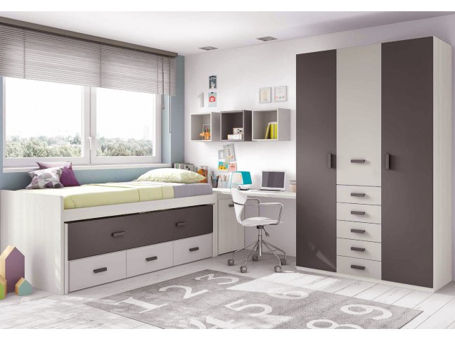 Chambre ado garcon composition L010 avec lit gigogne - GLICERIO