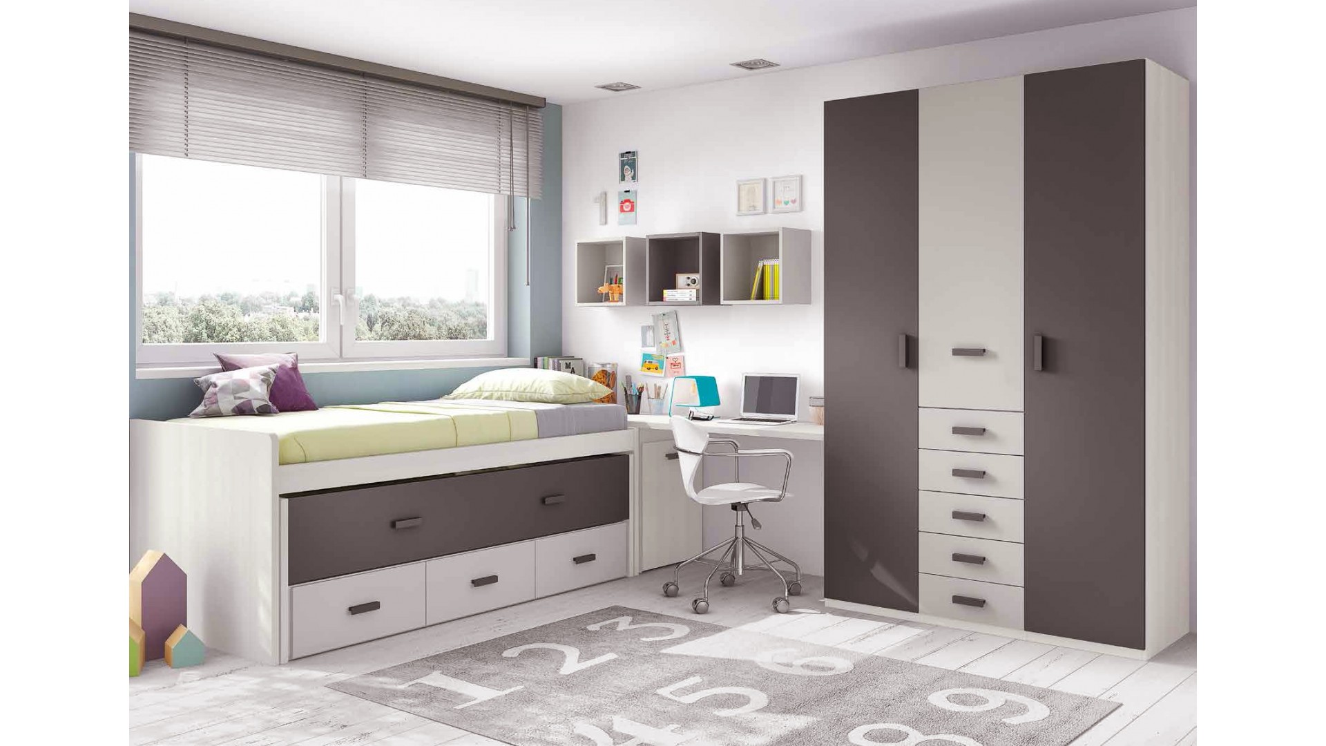 Chambre ado garcon composition L010 avec lit gigogne - GLICERIO