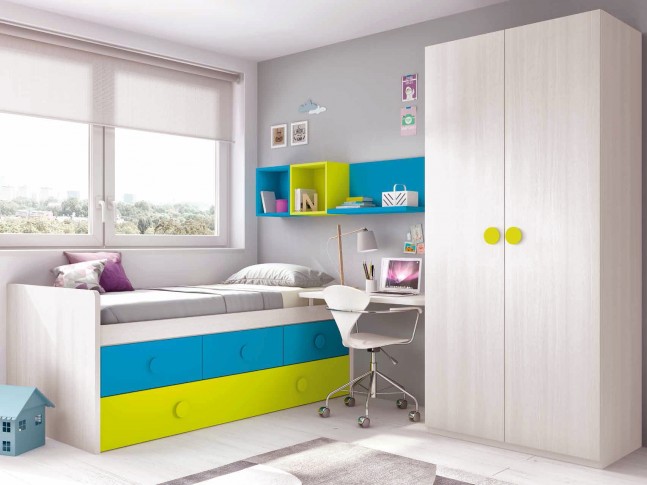 Chambre ado design composition L012 avec lit gigogne - GLICERIO