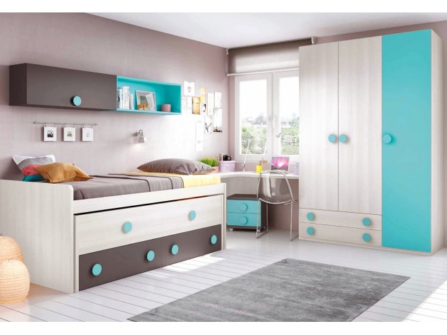 Chambre moderne ado composition L013 avec lit gigogne - GLICERIO